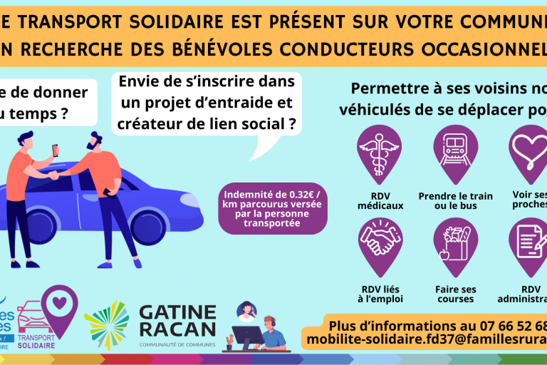 Visuel recherche bénévoles Gatine Racan mobilité solidaire
