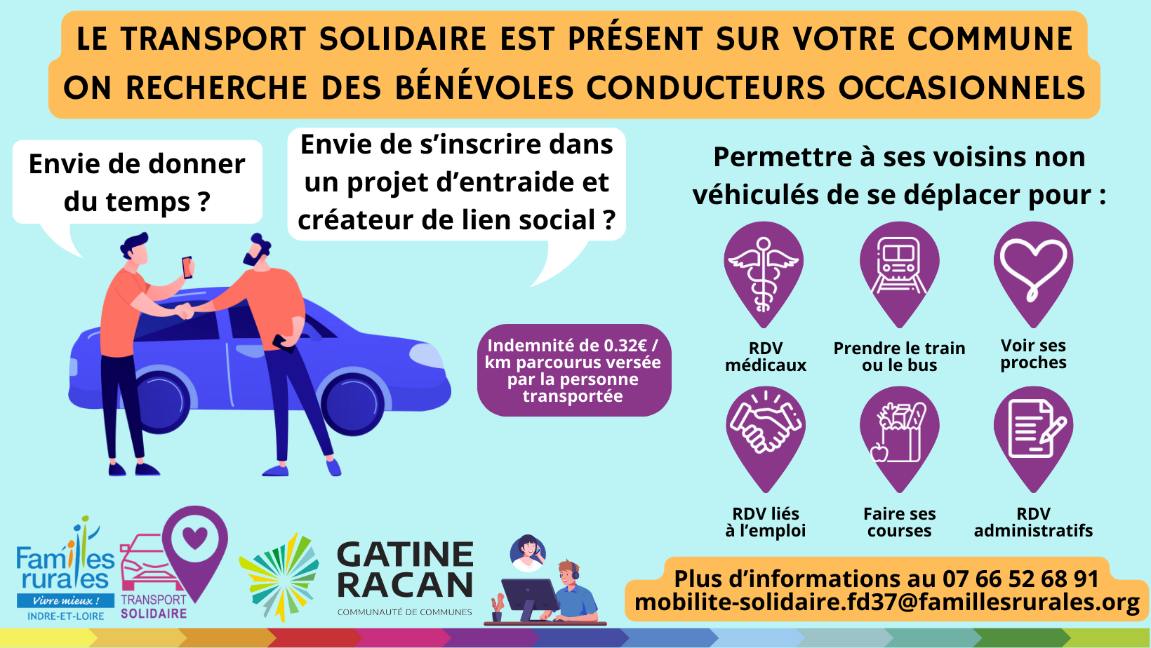 Visuel recherche bénévoles Gatine Racan mobilité solidaire
