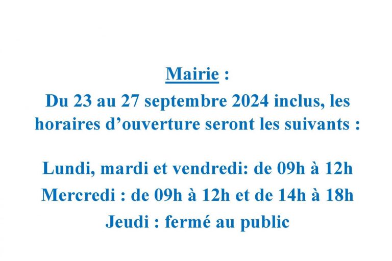 ouverture mairie semaine 39